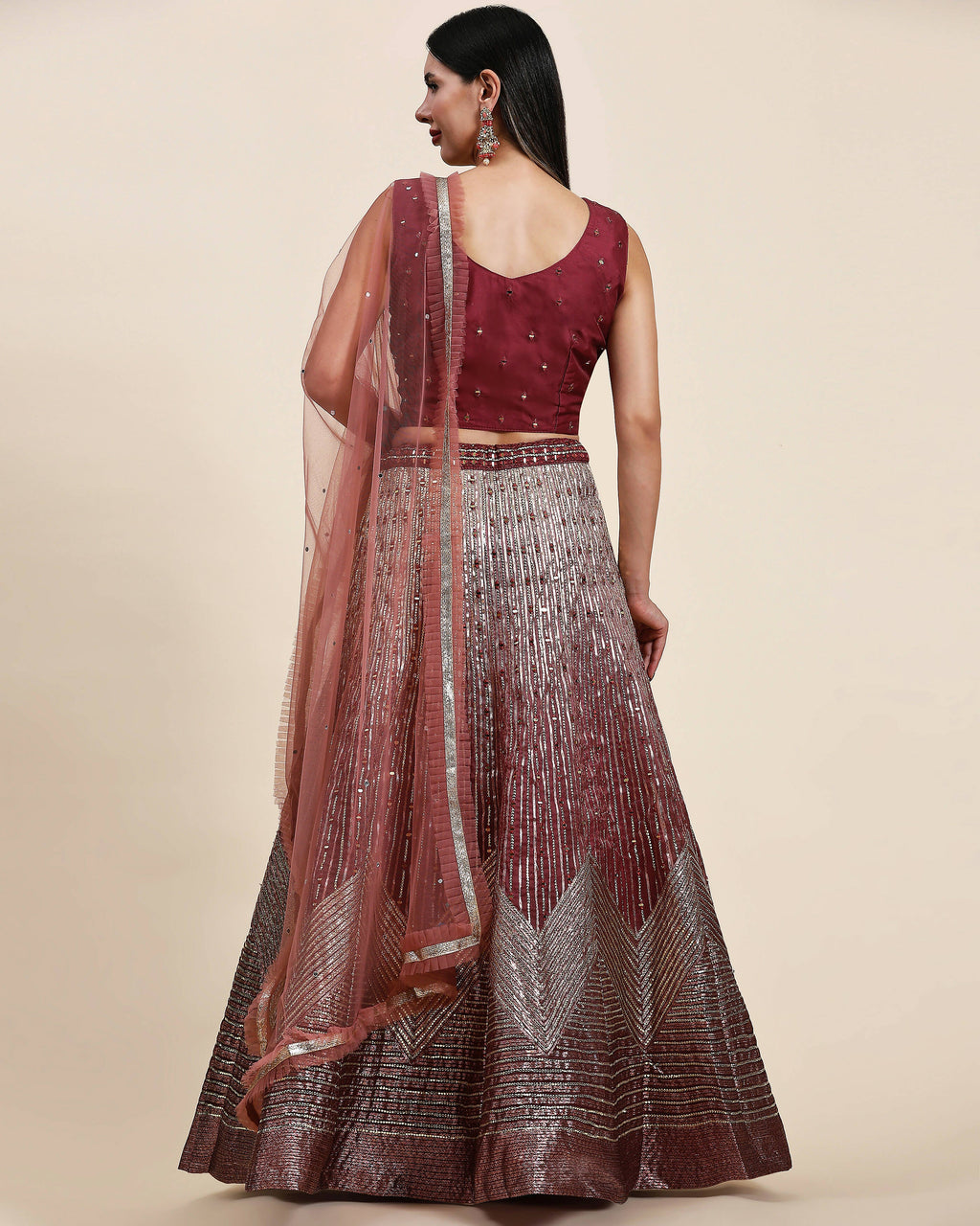 Maroon Organza Mirror With Coding Work Lehenga Choli with Dupatta - Tanya