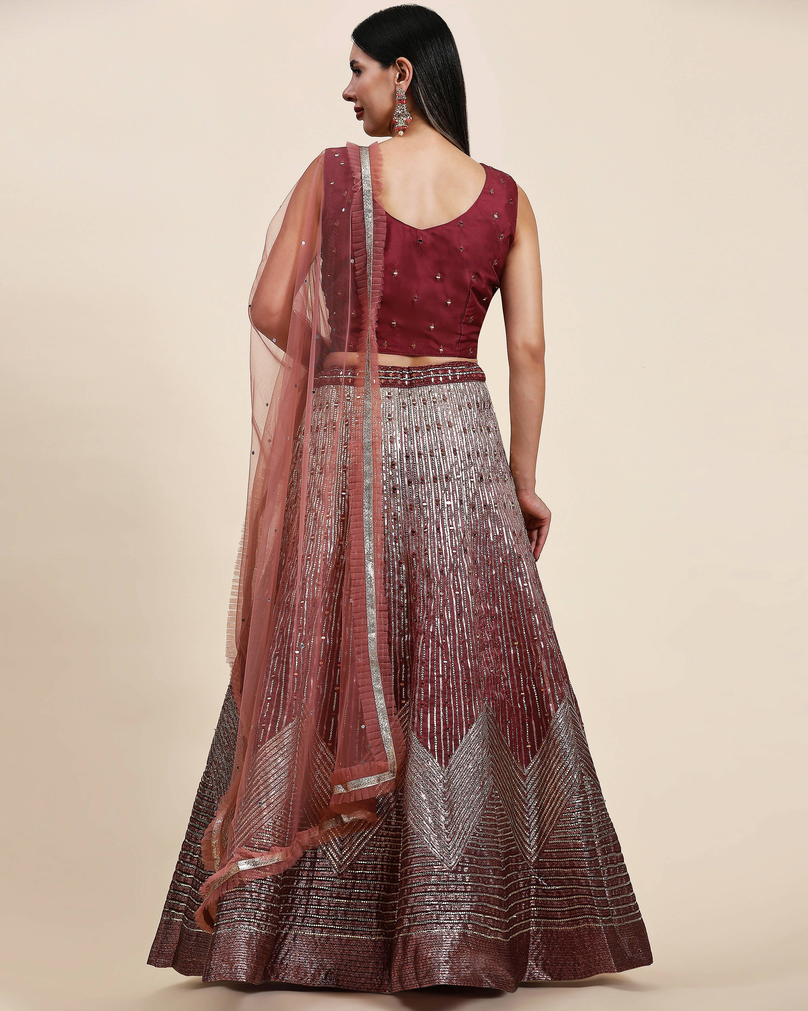 Maroon Organza Mirror With Coding Work Lehenga Choli with Dupatta - Tanya