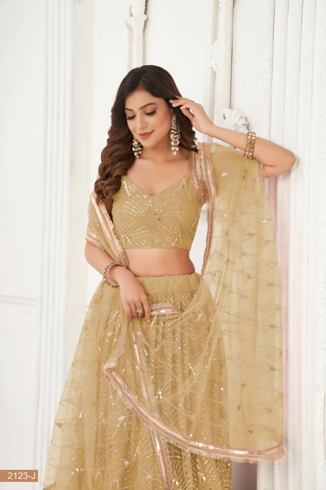 Aastha Fashion Chiku Butterfly Net Tone To Tone Thread Work, Sequence Work And Original Mirror Work Embroidery Wedding Wear Lehenga Choli
