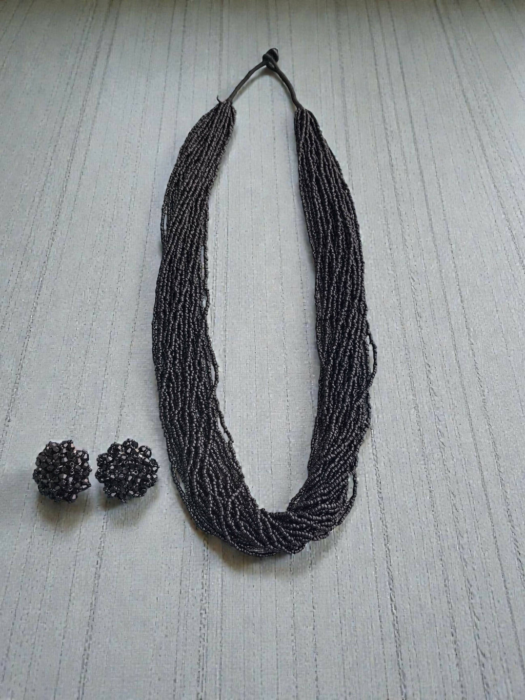 Inhanns Rangsaaz 20-Layer Luxe Long Beaded Necklace (With Optional Statement Earrings) - Black With Earring Long 20 Layer