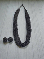 Inhanns Rangsaaz 20-Layer Luxe Long Beaded Necklace (With Optional Statement Earrings) - Black With Earring Long 20 Layer