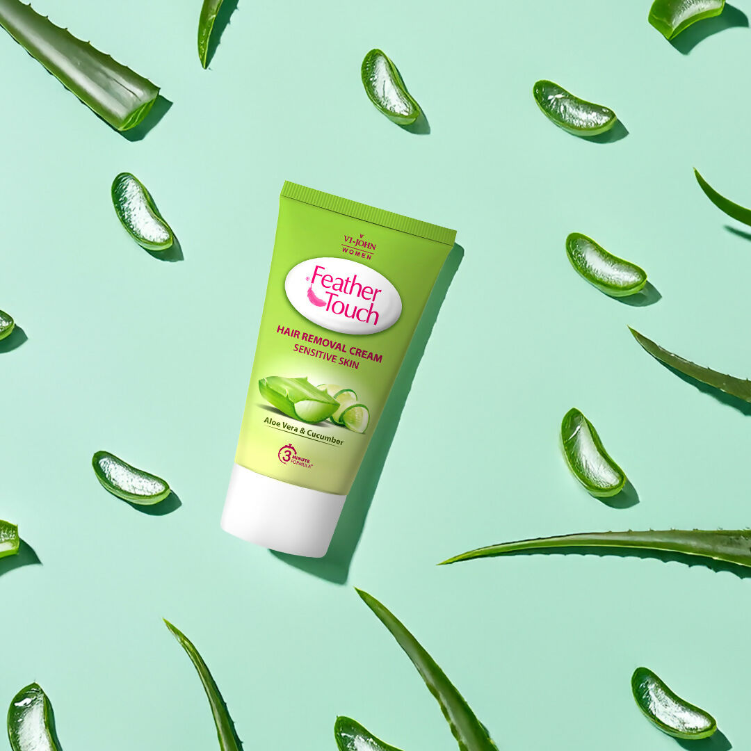 VI-JOHN Feather Touch Cucumber & Aloevera Hair Removal Cream for Women for Sensitive Skin Suitable for Legs, Underarms, Bikini Line, Arms - Distacart