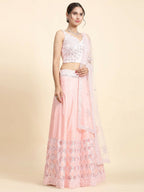 Jyoti Fashion Dreamy Baby Pink Silk Thread with Paper Mirror & Cut work Lehenga Choli with Dupatta