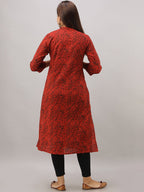 HERE&NOW Maroon Mandarin Collar Floral Straight A-Line Kurta