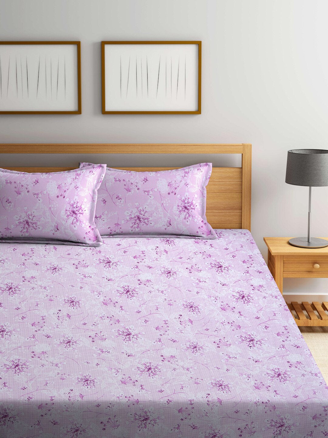 BOMBAY DYEING Pink Floral Cotton 120 TC King Bedsheet with 2 Pillow Covers