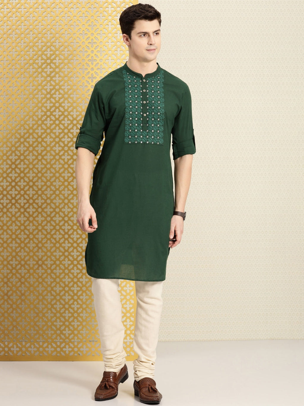 House of Pataudi Men Pure Cotton Ethnic Motifs Embroidered Jashn Kurta