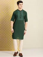 House of Pataudi Men Pure Cotton Ethnic Motifs Embroidered Jashn Kurta