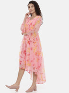 Souchii Women Beautiful Pink Floral Printed A-Line Dress - Distacart
