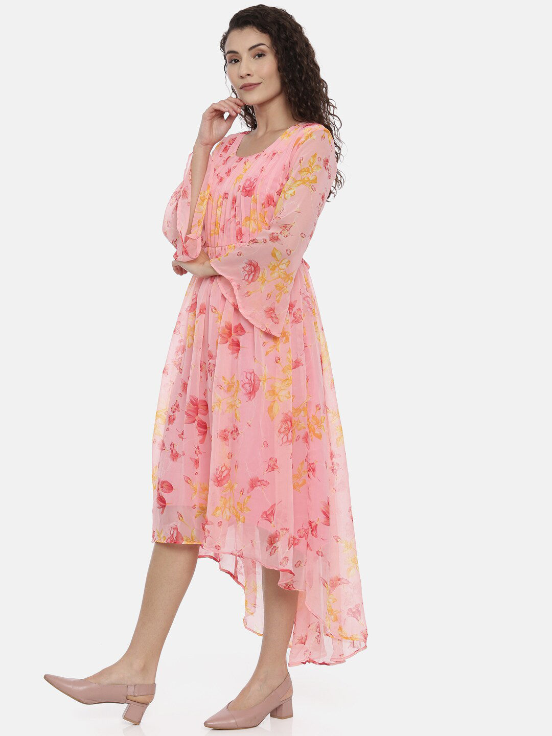 Souchii Women Beautiful Pink Floral Printed A-Line Dress - Distacart