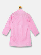 Sethukrishna Boys Pink & White Solid Shirt with Veshti Set