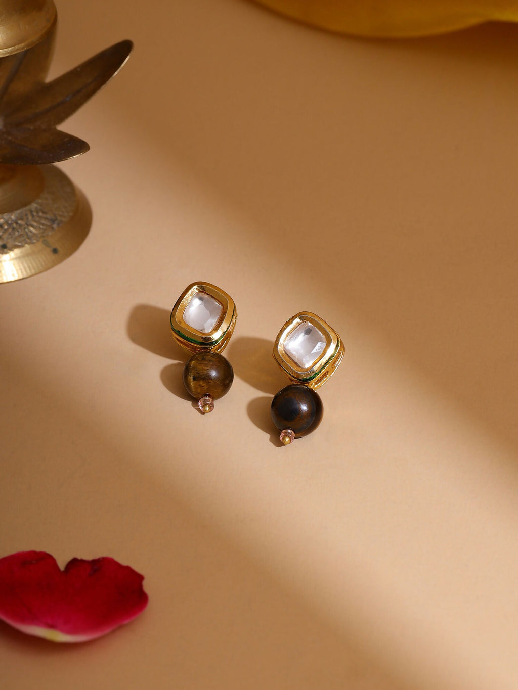 Ruby Raang Brown Tiger Eye Stone Kundan Studs - Distacart
