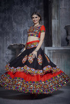 AI Fashion Black-Red Art Silk Designer Navratri Lehenga Choli Collection