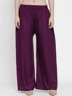 TAG 7 Women Purple Solid Wide Leg Palazzos