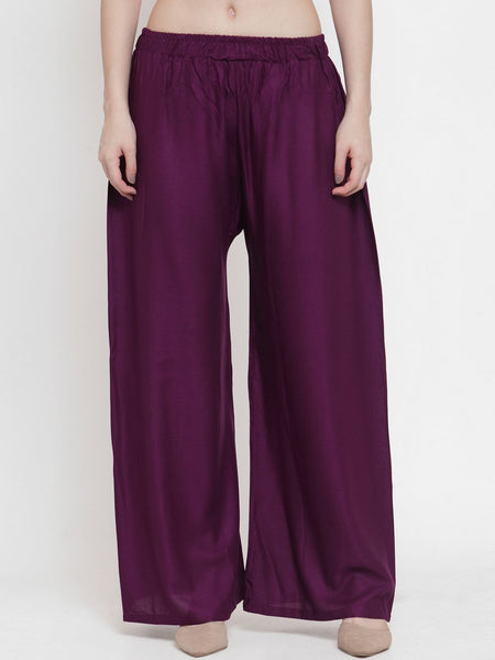 TAG 7 Women Purple Solid Wide Leg Palazzos