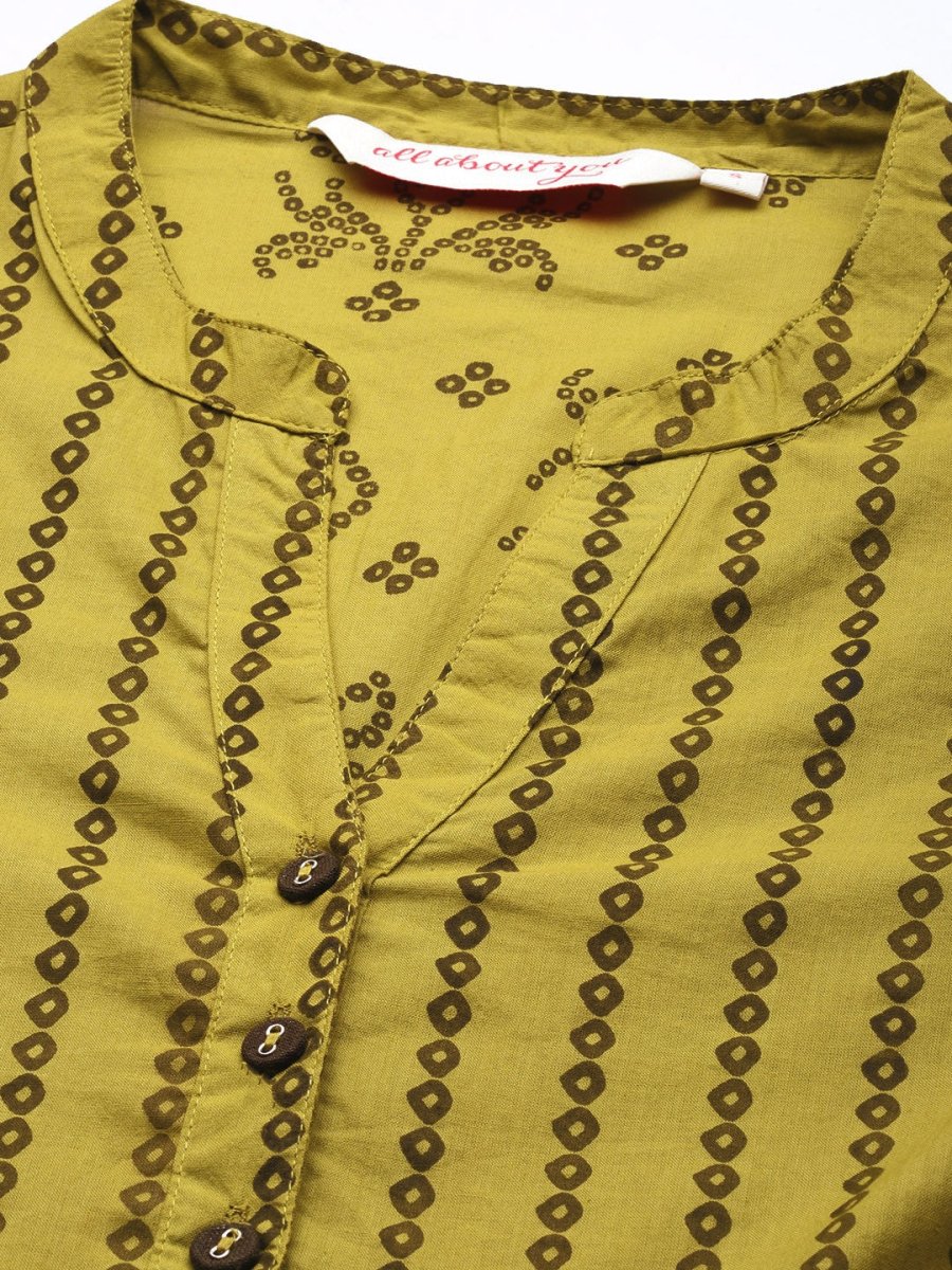 All About You Women Green Printed Pure Cotton Kurti with Palazzos