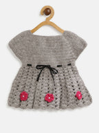 ChutPut Hand knitted Crochet Maharani Wool Dress For Baby Girls - Pink