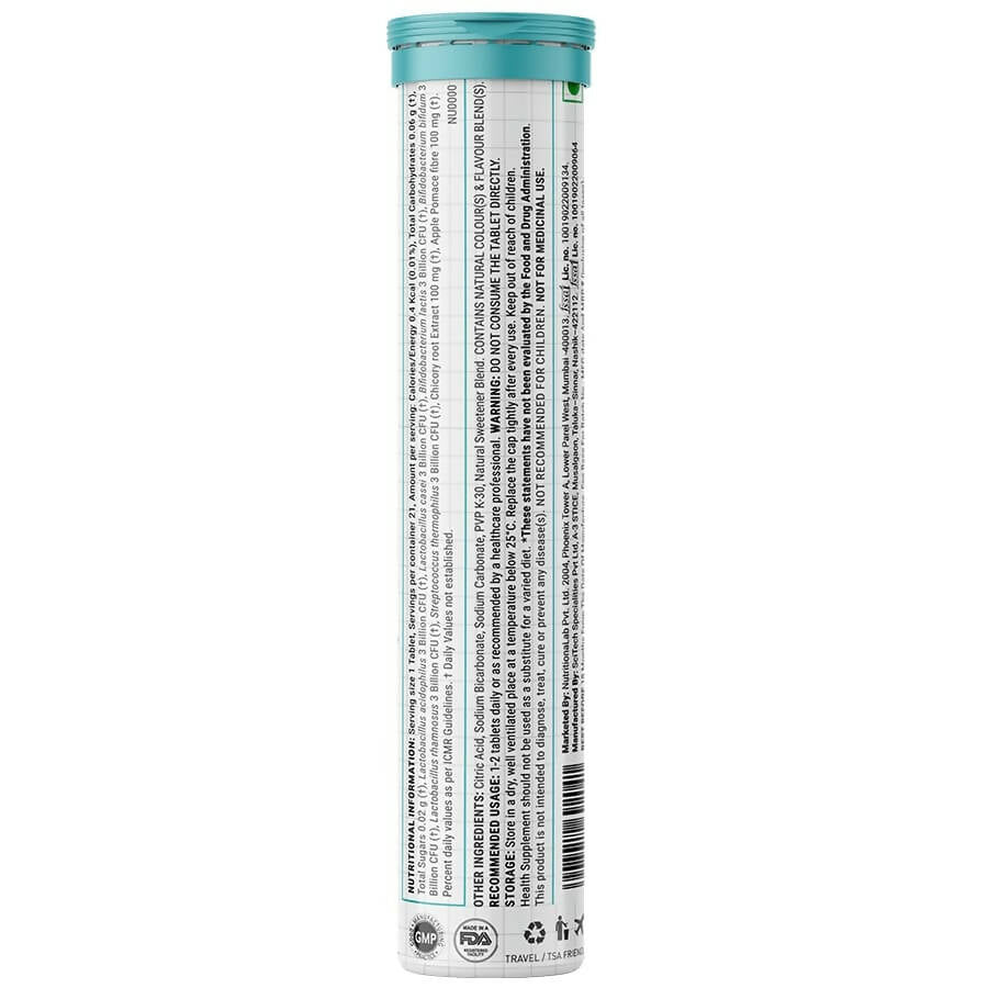 Wellbeing Nutrition Probiotic + Prebiotic Effervescent Tablets-Green Apple & Mint Flavor - Distacart