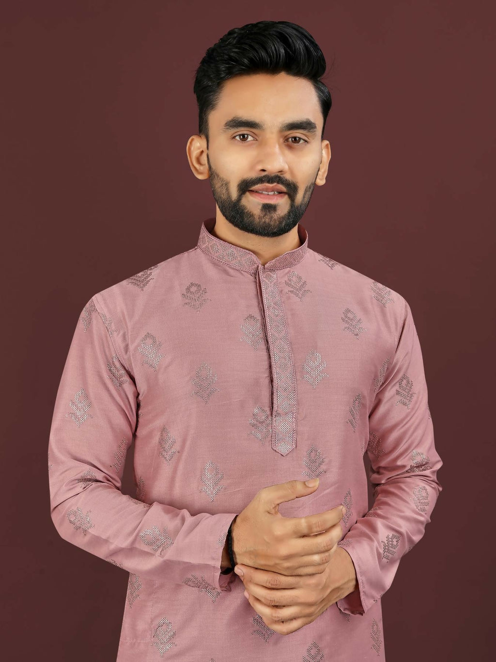 Anaita Pink Embroidered Silk Straight Kurta