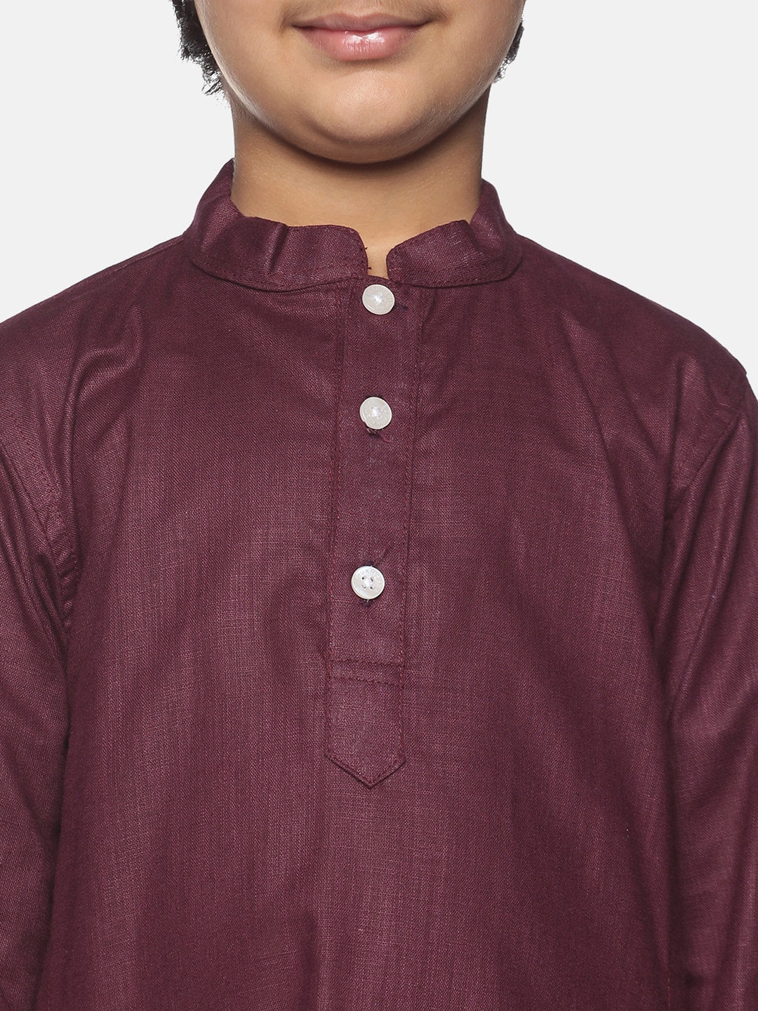 Sethukrishna Boys Burgundy Pure Cotton Kurta with Churidar
