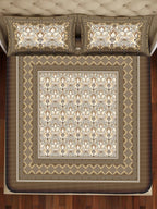 BELLA CASA Brown & Beige Ethnic Motifs Cotton 350 TC King Bedsheet with 2 Pillow Covers