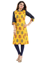 Snehal Creations Luscious Lemon Yellow Shirt Style Cotton Printed Tunic - Distacart