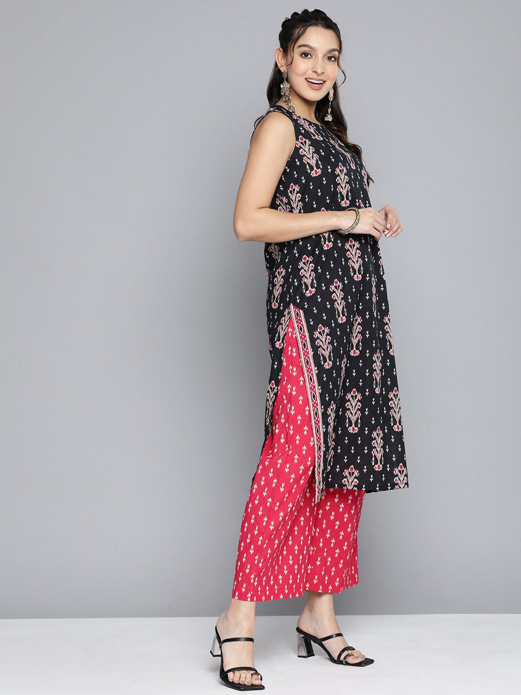 HERE&NOW Women Ethnic Motifs Printed Pure Cotton Kurta With Palazzos