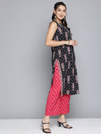 HERE&NOW Women Ethnic Motifs Printed Pure Cotton Kurta With Palazzos
