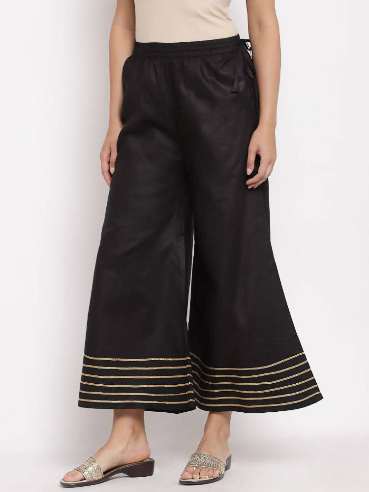 Myshka Women's Black Cotton Solid Casual Palazzo