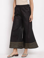 Myshka Women's Black Cotton Solid Casual Palazzo