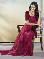 Burgundy Georgette Designer Printed Ready to Wear Saree - Samyana