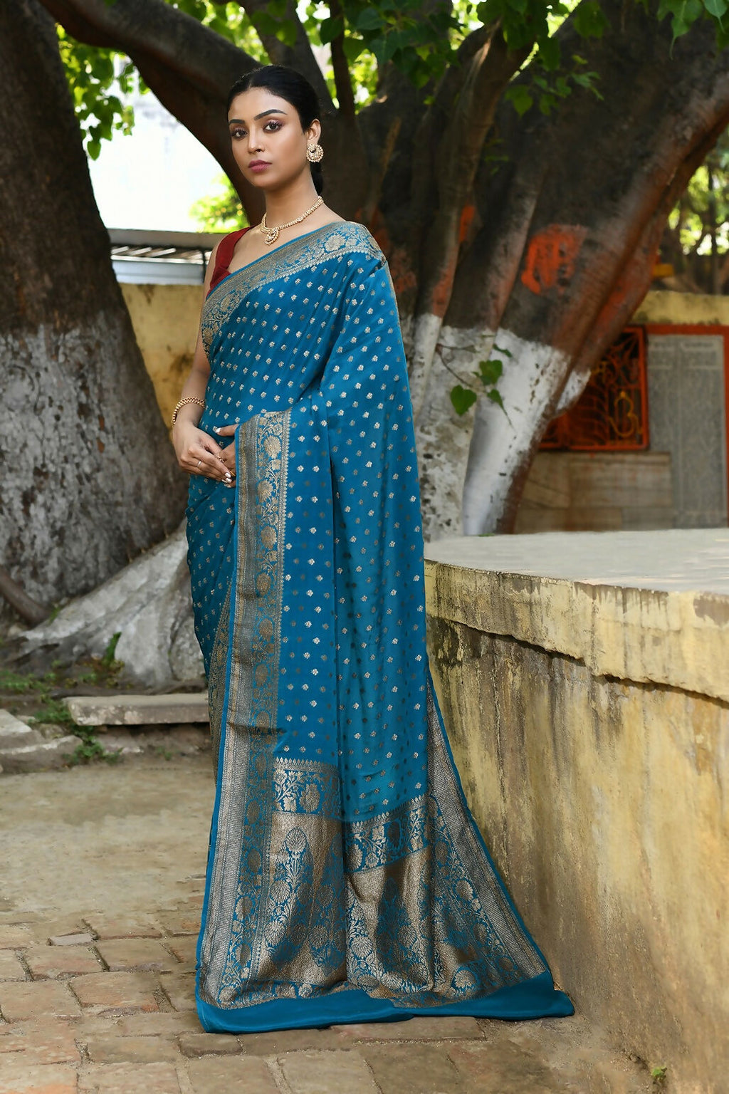 Joban Fashion Peacock Crepe Chiffon Pure Handloom Banarasi Silk Saree