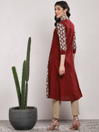 Sangria Women Maroon & Beige Printed Straight Kurta