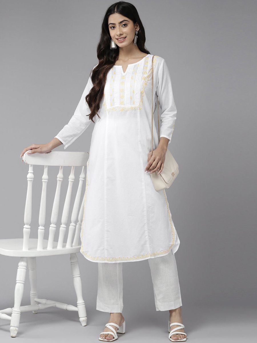 ADA Ethnic Motifs Embroidered Chikankari White Romance Kurta