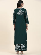 HOUSE OF KARI Floral Embroidered Chikankari Pure Cotton Straight Kurta With Palazzo