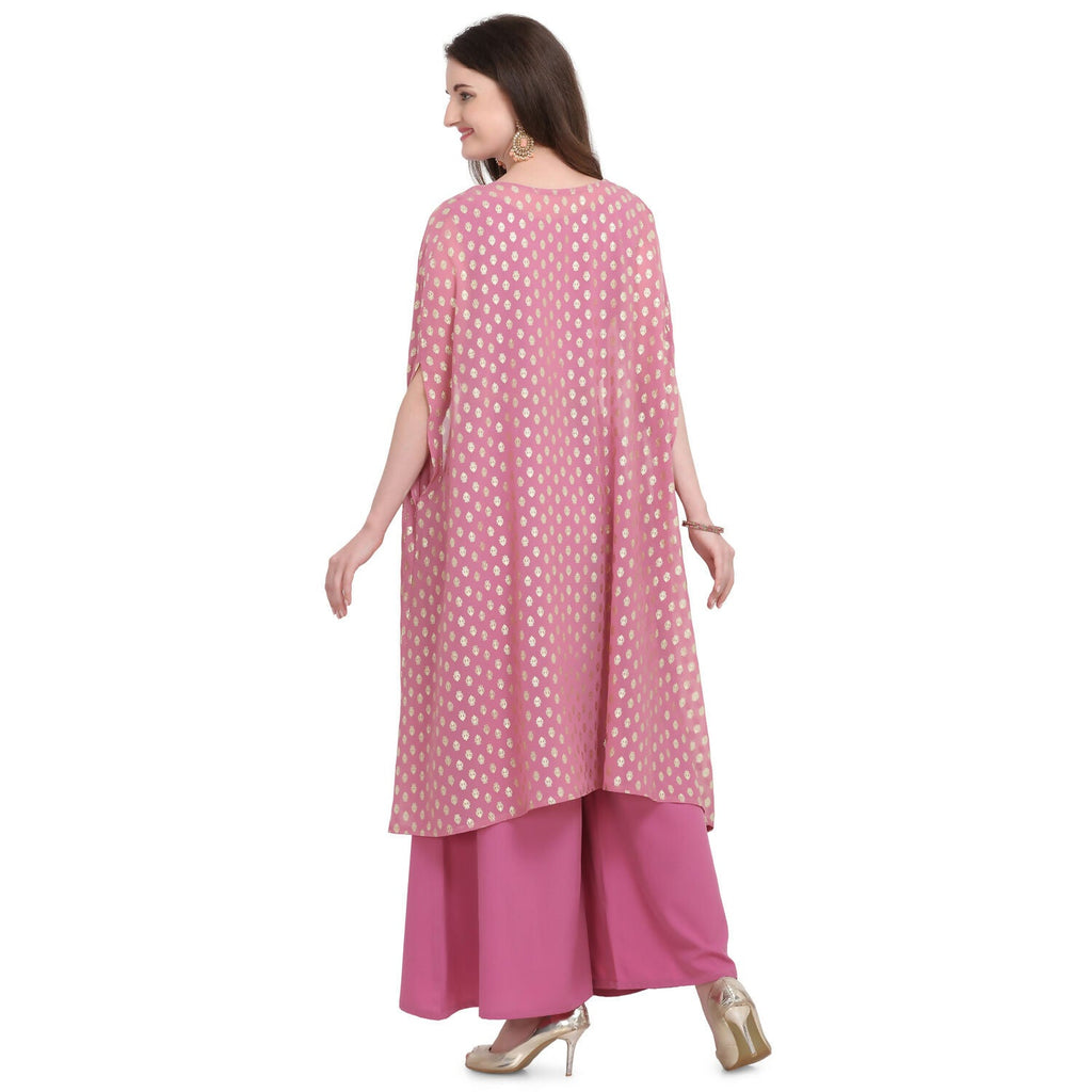 Vamika Crepe Rubber Print Pink Party Wear/Casual Wear/Office Wear Top Plazzo With Shrug