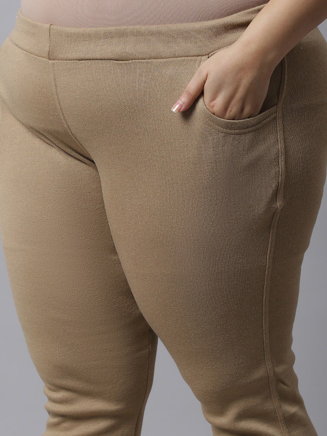 TAG 7 Women Plus size Beige Solid Ankle-Length Leggings