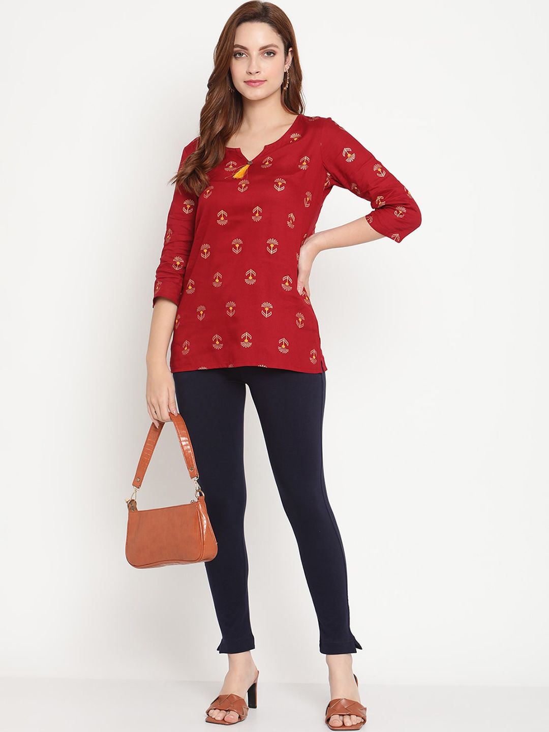 TAG 7 Women Pack of 2 Navy Blue & White Solid Kurti Pants
