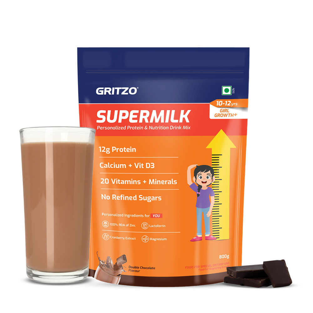 Gritzo SuperMilk Height+ Health Drink for 10-12y Girls - Double Chocolate Flavor - Distacart
