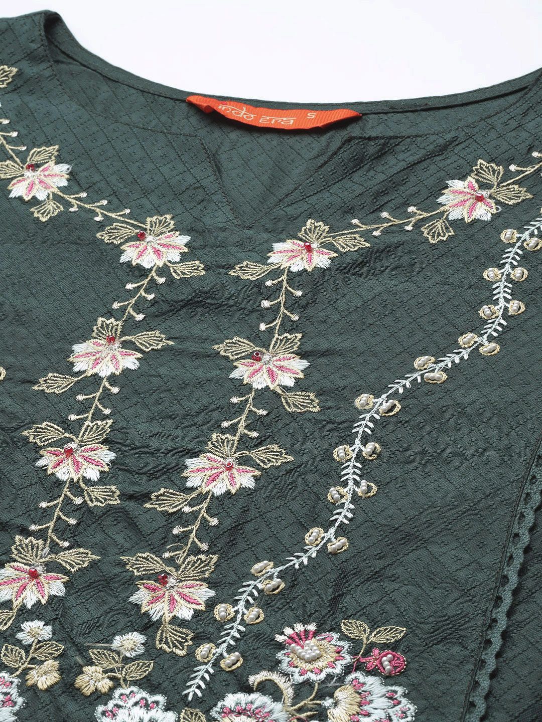 Indo Era Women Green Ethnic Motifs Embroidered Kurta with Trousers & With Dupatta - Distacart