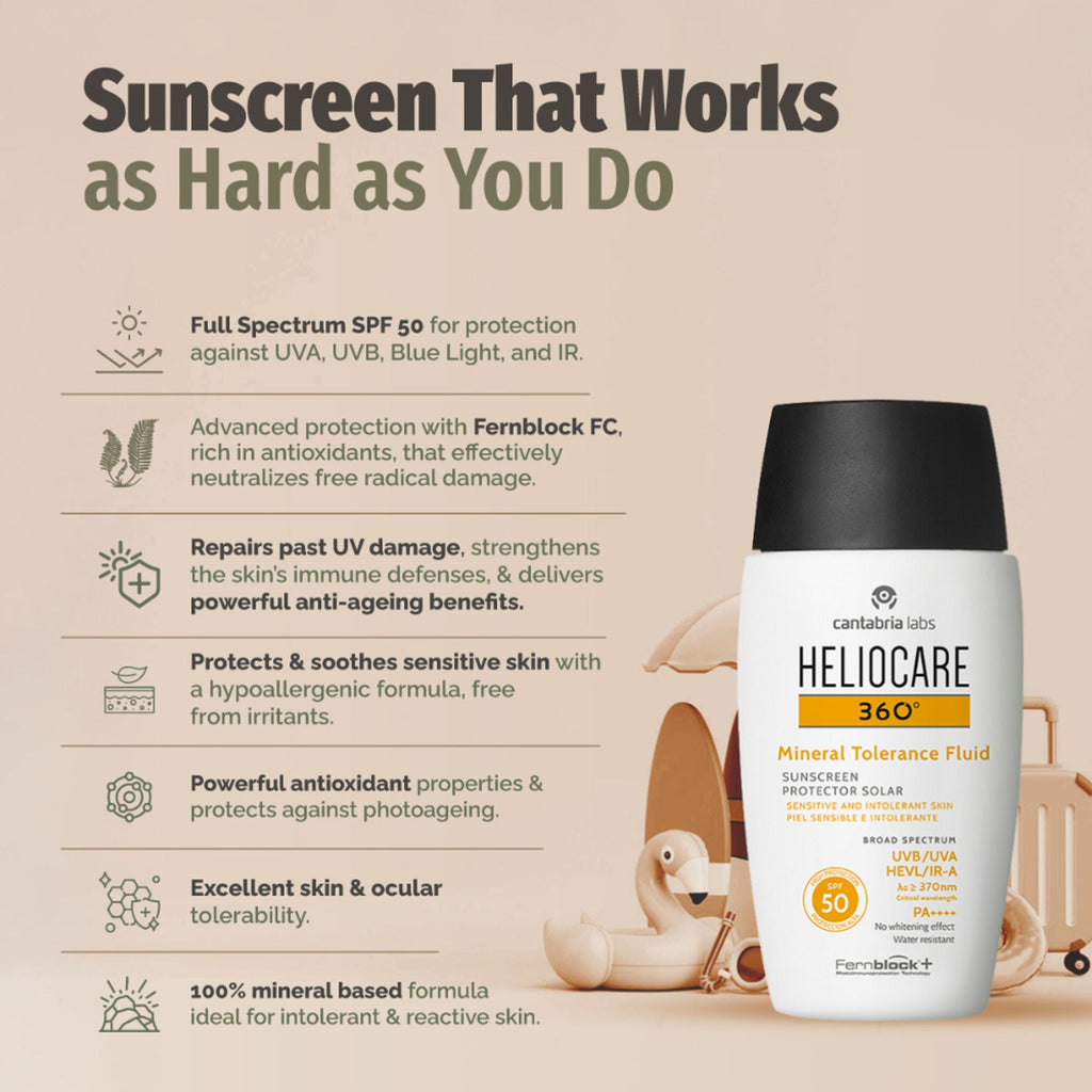 Heliocare Mineral Tolerance Fluid Sunscreen SPF 50 Pa++++ 100% Mineral, Vit C & E Sensitive Skin