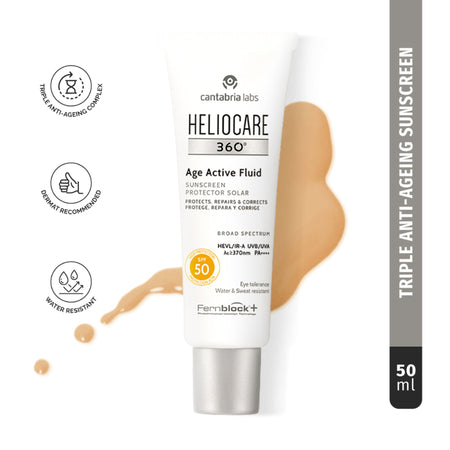 Heliocare 360 Age Active Fluid Sunscreen SPF 50 Pa++++ With Hyaluronic Acid For Youthful & Firm Skin