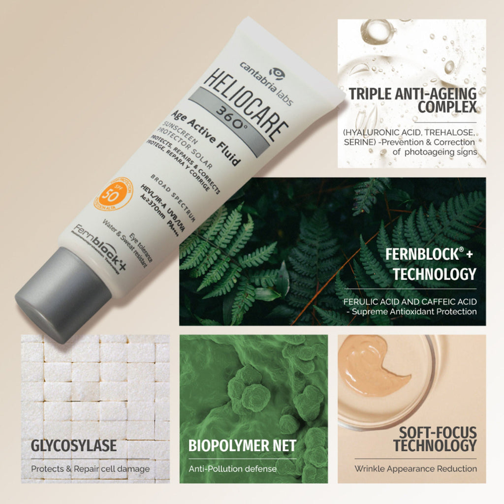 Heliocare 360 Age Active Fluid Sunscreen SPF 50 Pa++++ With Hyaluronic Acid For Youthful & Firm Skin