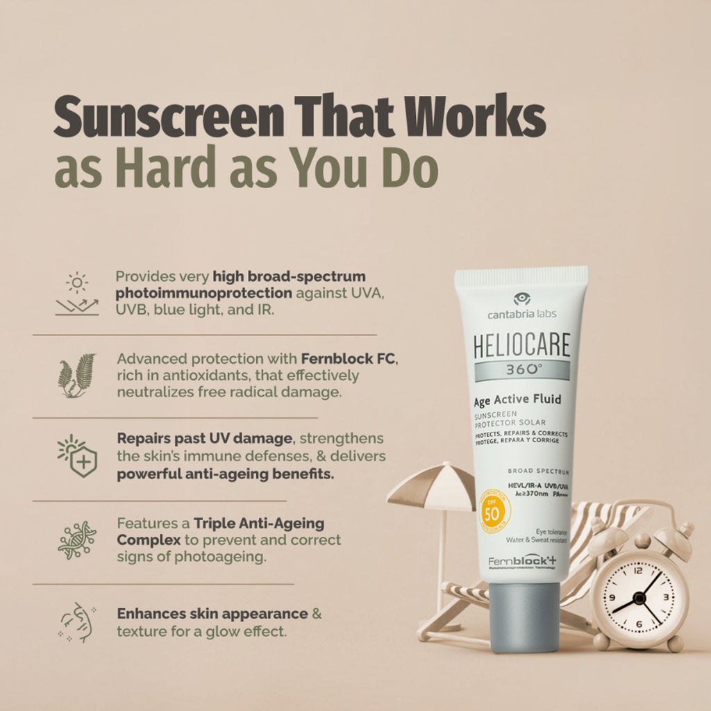 Heliocare 360 Age Active Fluid Sunscreen SPF 50 Pa++++ With Hyaluronic Acid For Youthful & Firm Skin