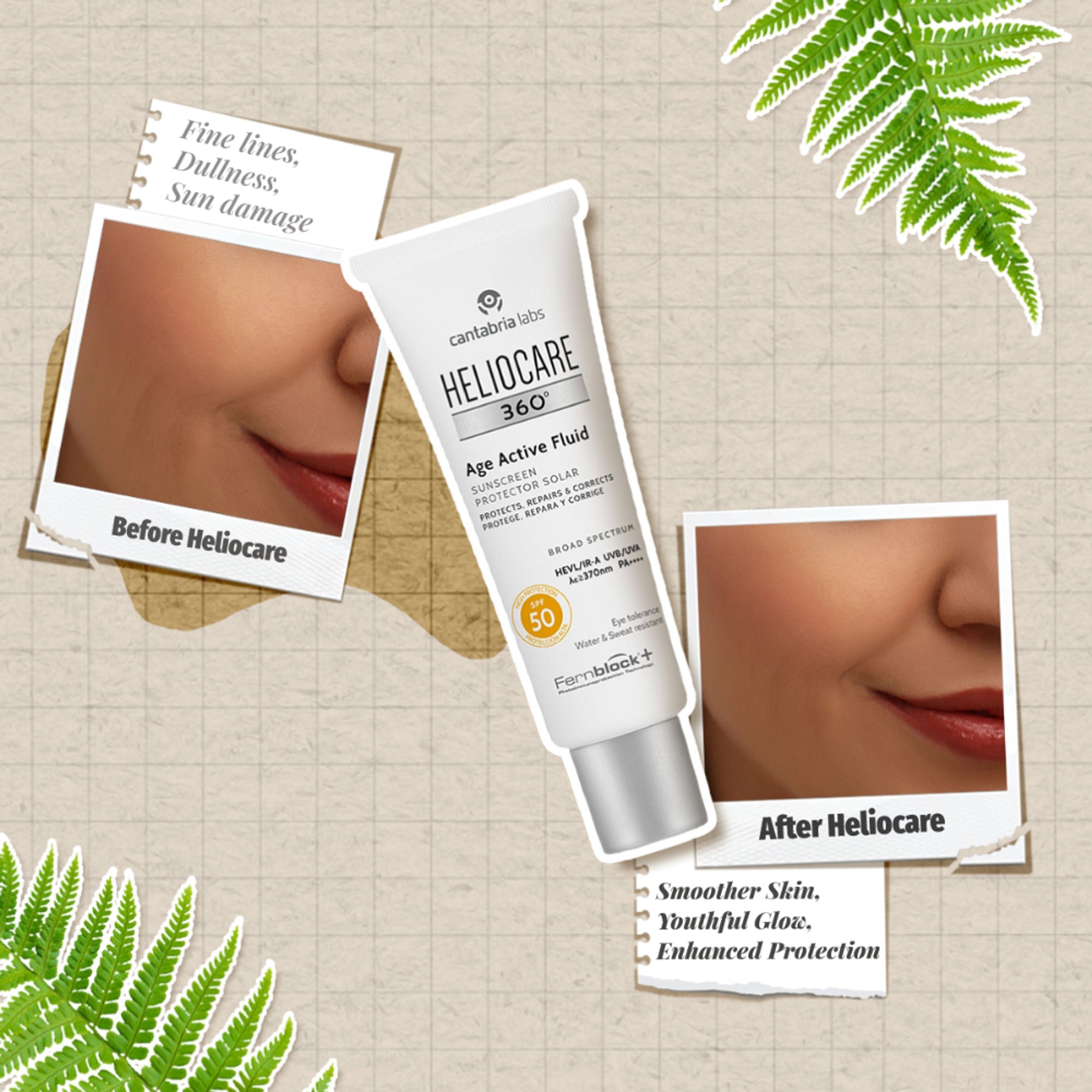 Heliocare 360 Age Active Fluid Sunscreen SPF 50 Pa++++ With Hyaluronic Acid For Youthful & Firm Skin