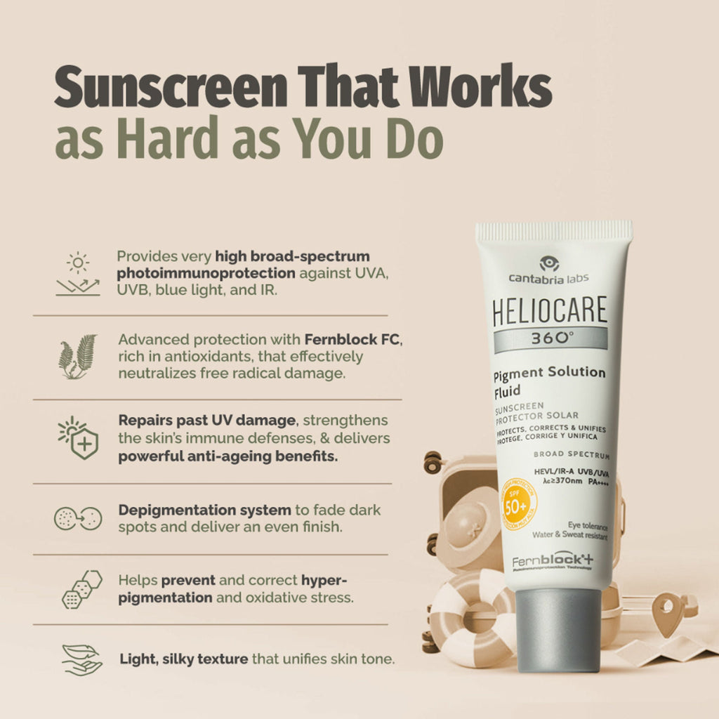Heliocare 360 Pigment Solution Fluid Sunscreen With Niacinamide SPF 50+ Pa++++ Remove Tan & Brighten - Distacart