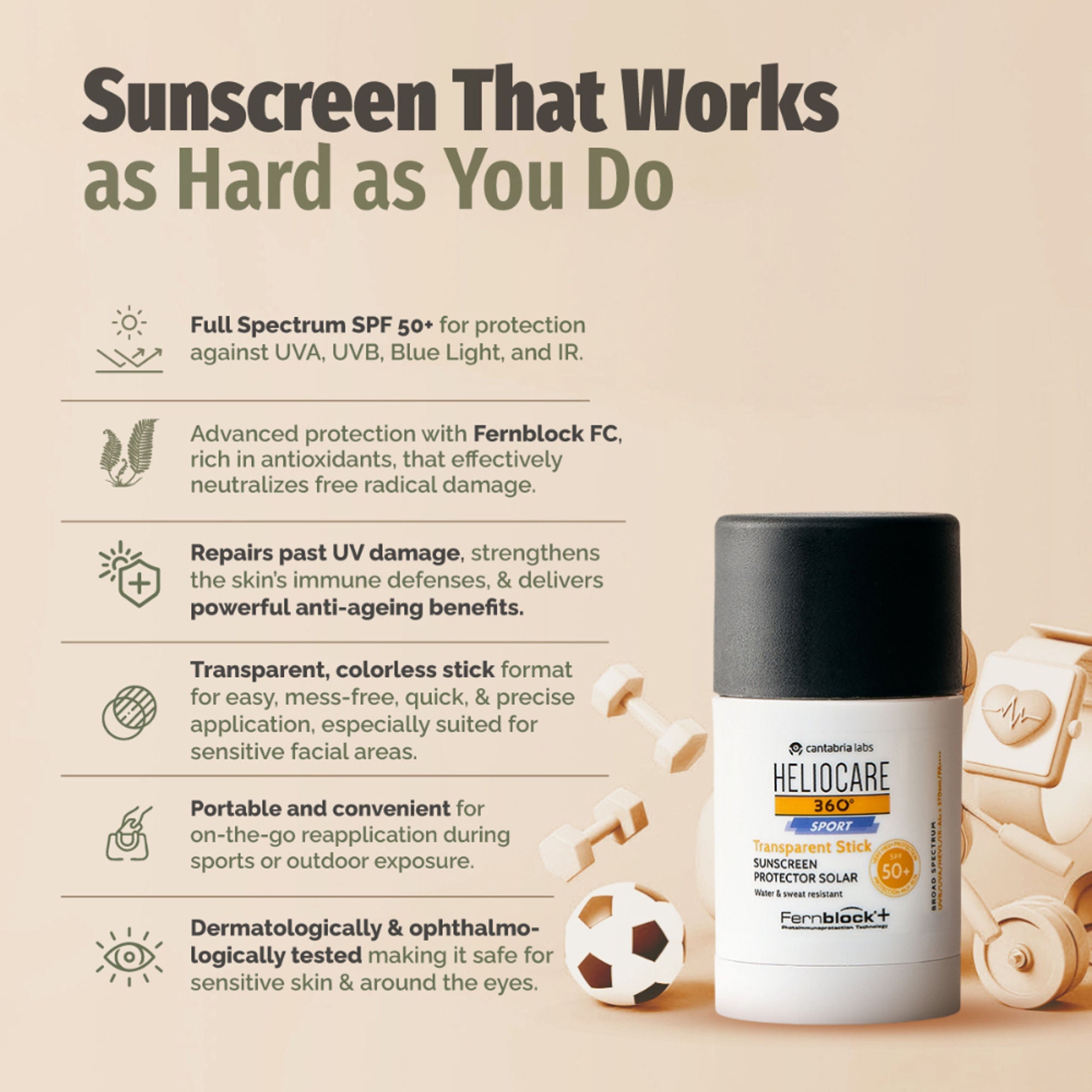 Heliocare 360 Sport Transparent Sunscreen Stick SPF 50+