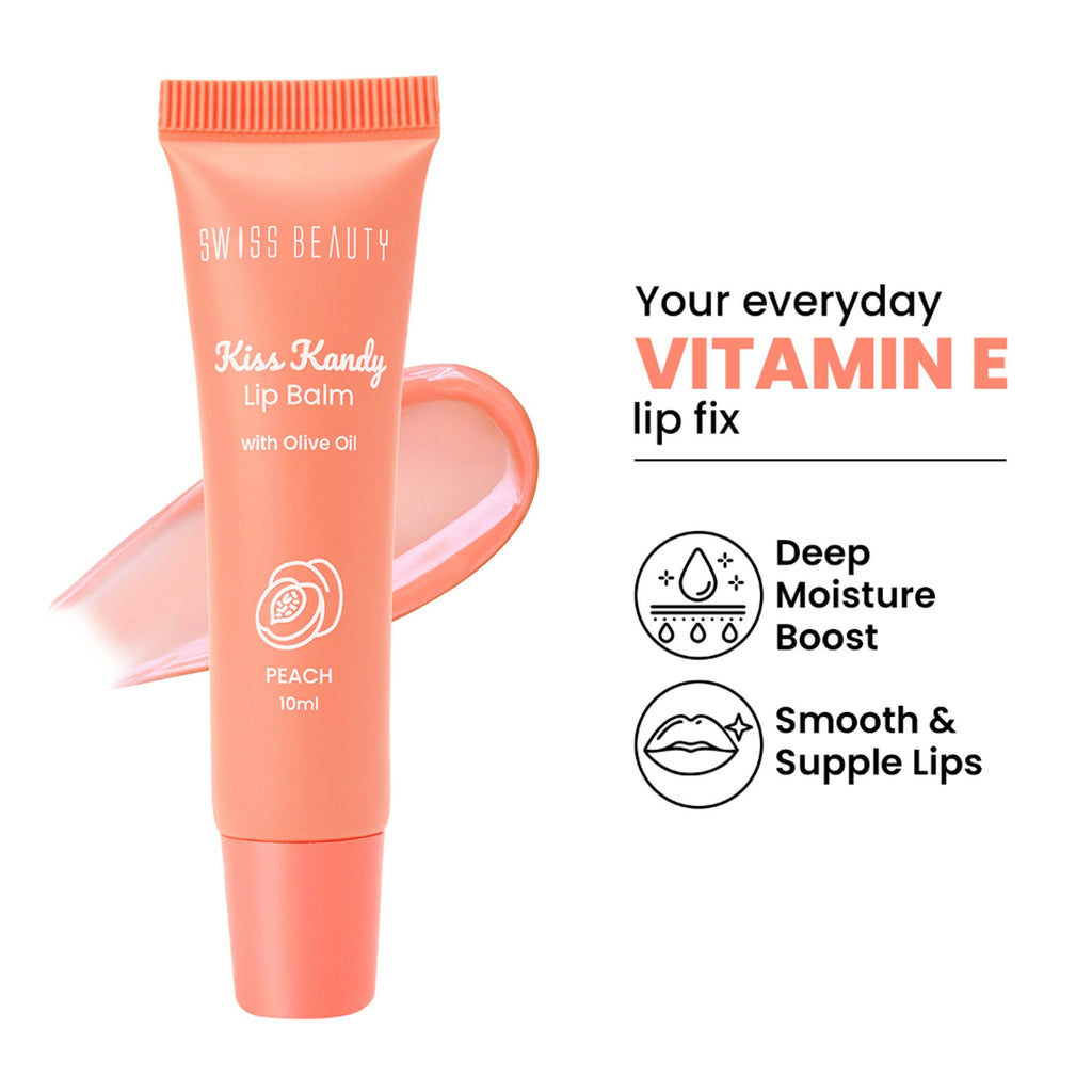 Swiss Beauty Kiss Kandy Tinted Lip Balm | Non-Sticky with Olive Oil & Vitamin E - 01 Peach