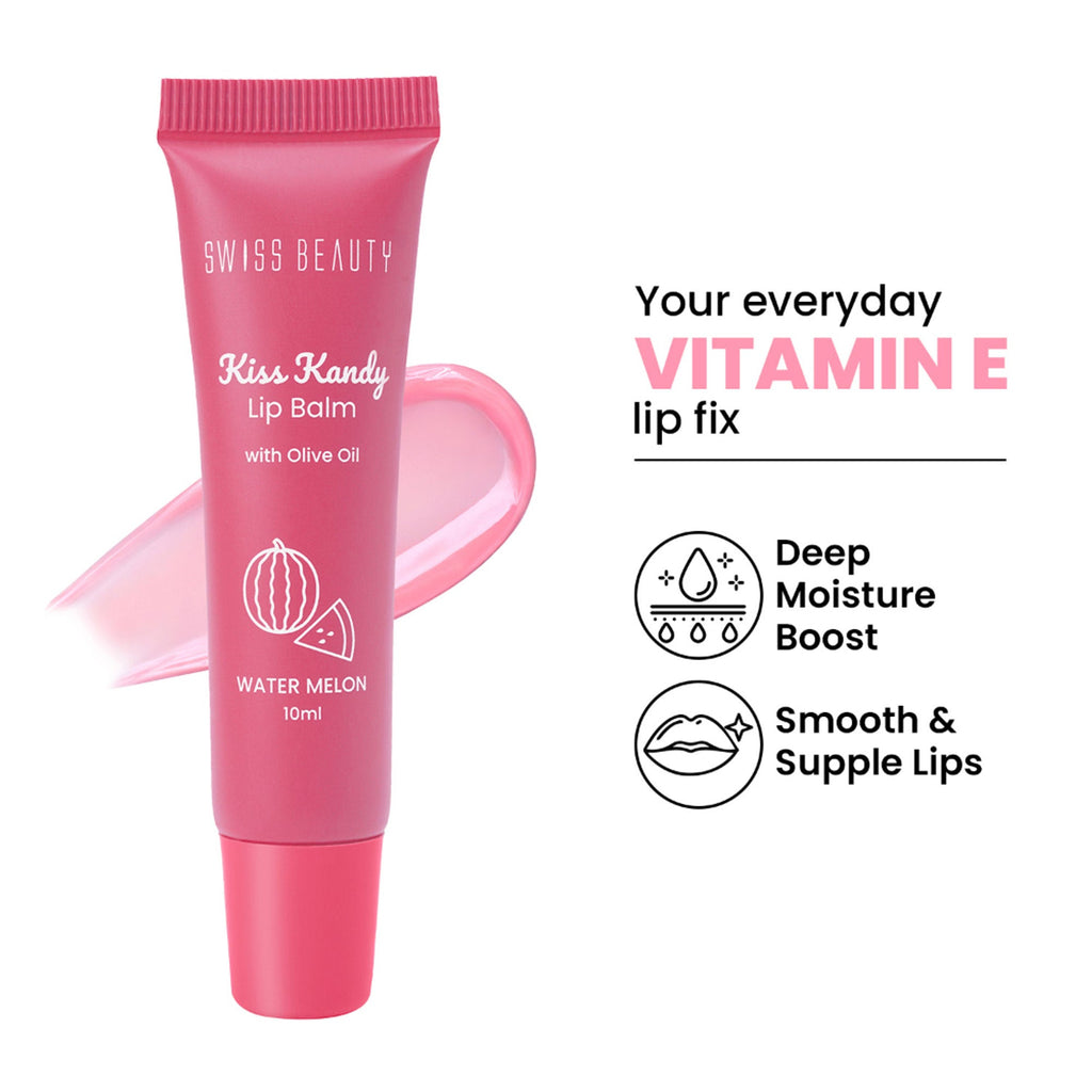 Swiss Beauty Kiss Kandy Tinted Lip Balm | Non-Sticky with Olive Oil & Vitamin E - 02 Water Melon