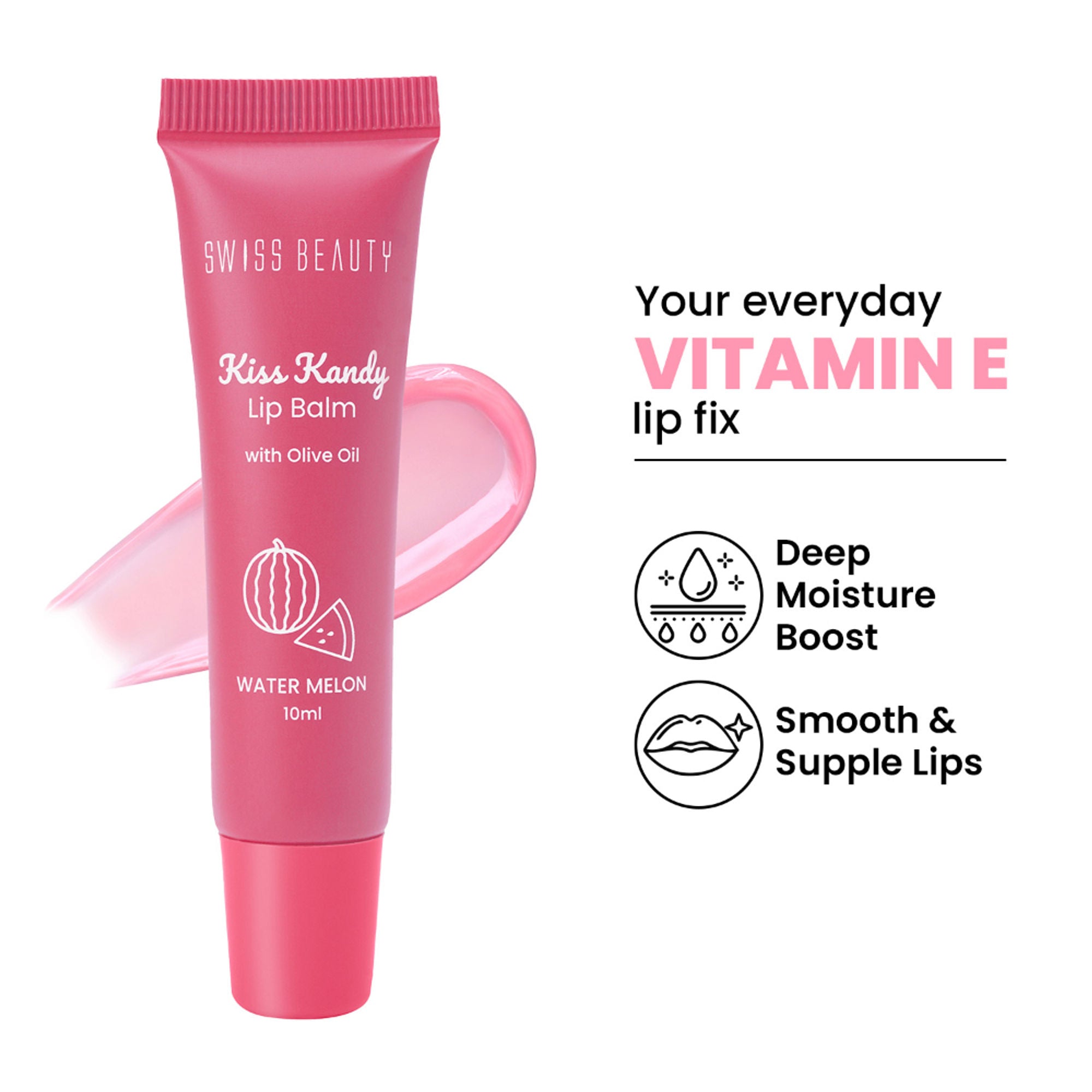 Swiss Beauty Kiss Kandy Tinted Lip Balm | Non-Sticky with Olive Oil & Vitamin E - 02 Water Melon