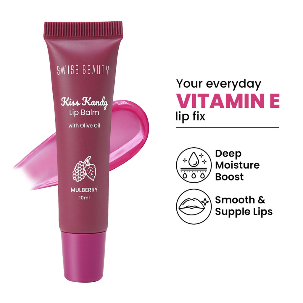 Swiss Beauty Kiss Kandy Tinted Lip Balm | Non-Sticky with Olive Oil & Vitamin E - 04 Mulberry